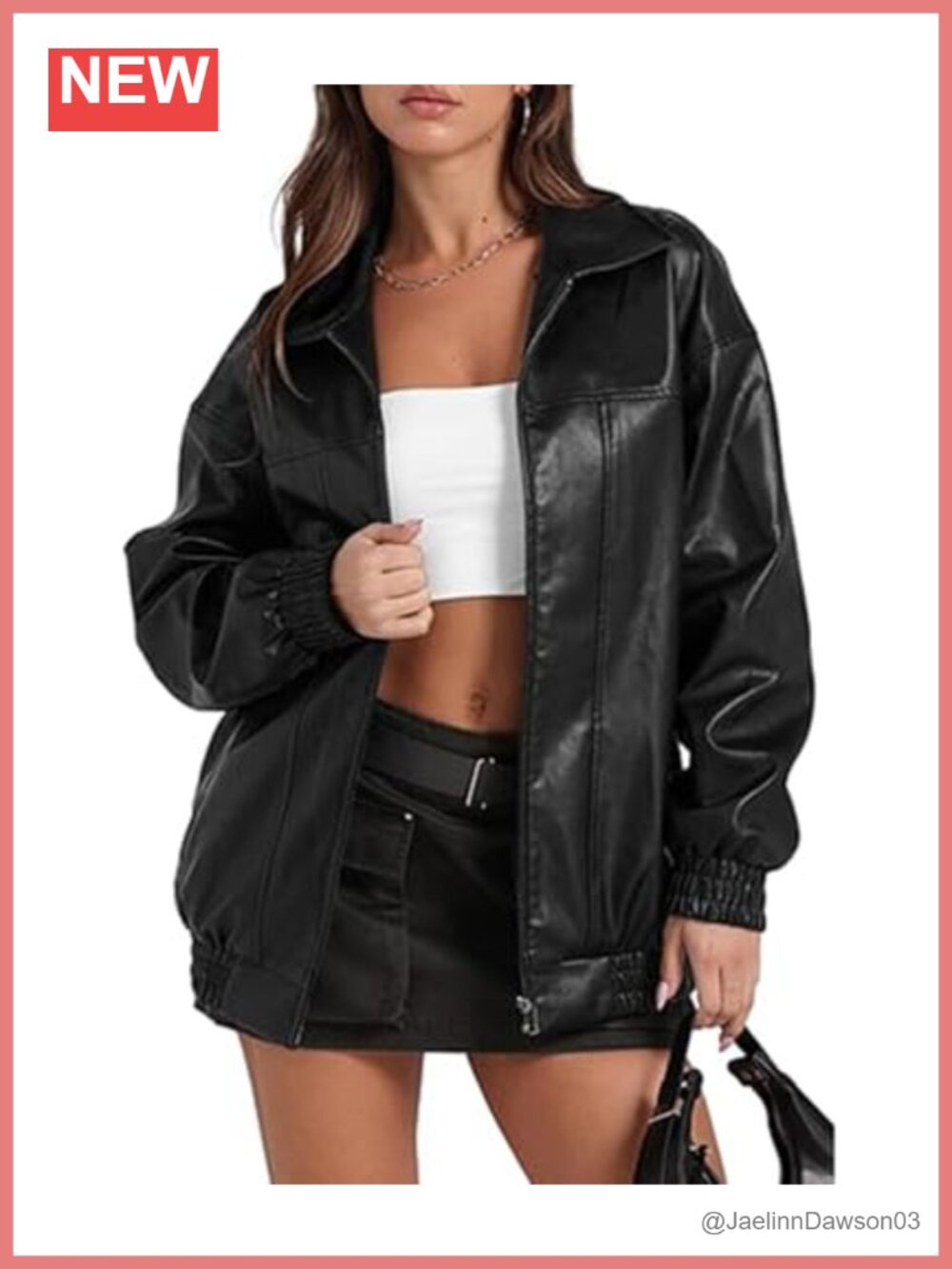 Faux Leather Oversized Bomber Jacket Moto Zip Streetwear